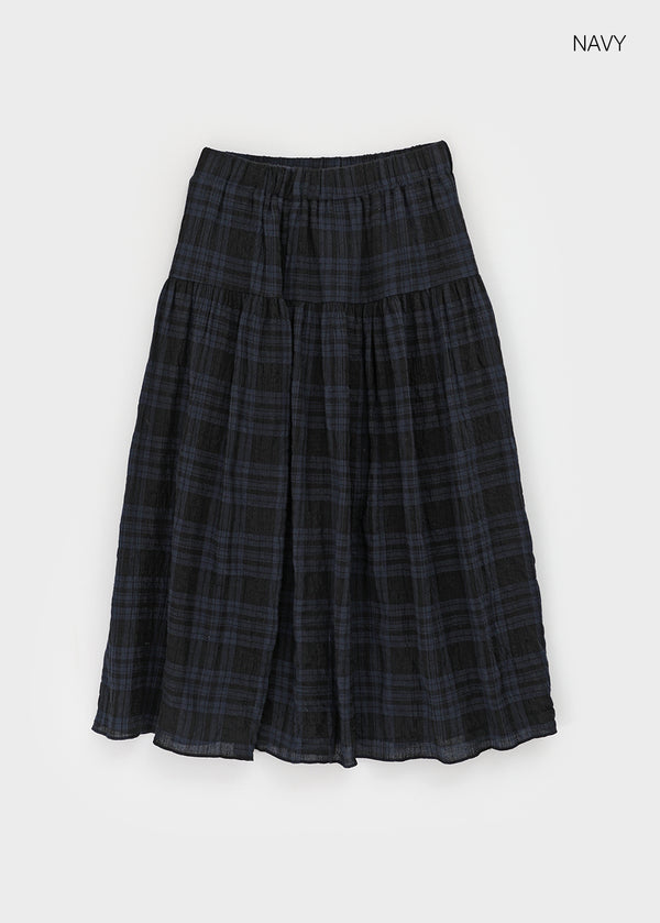 Enmic Banding Check Midi Skirt