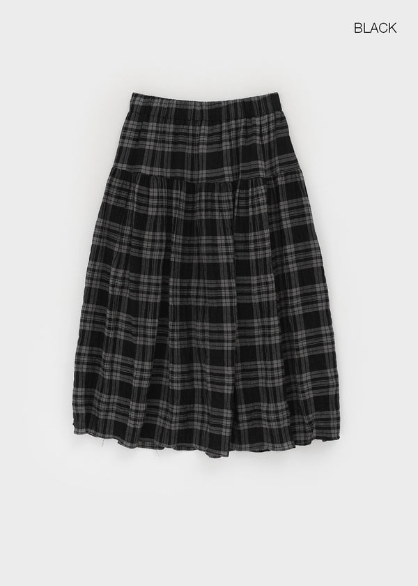 Enmic Banding Check Midi Skirt