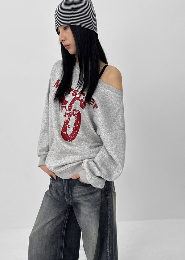 Kinya Printing Off-shoulder Man-to-man