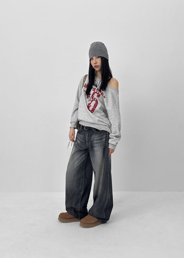 Kinya Printing Off-shoulder Man-to-man