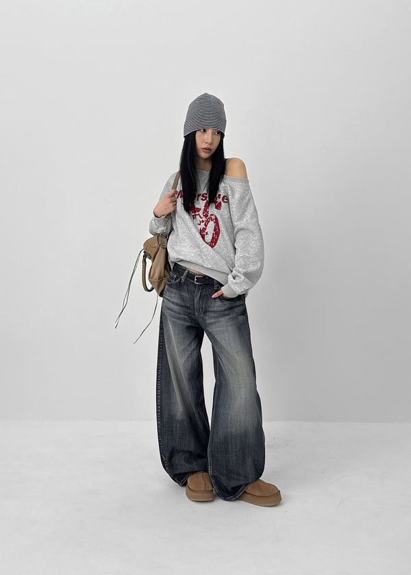 Kinya Printing Off-shoulder Man-to-man