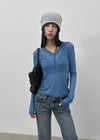 Kunbet Wool Button V-neck Long Sleeve T-shirt