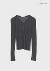 Kunbet Wool Button V-neck Long Sleeve T-shirt