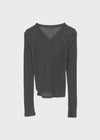 Kunbet Wool Button V-neck Long Sleeve T-shirt