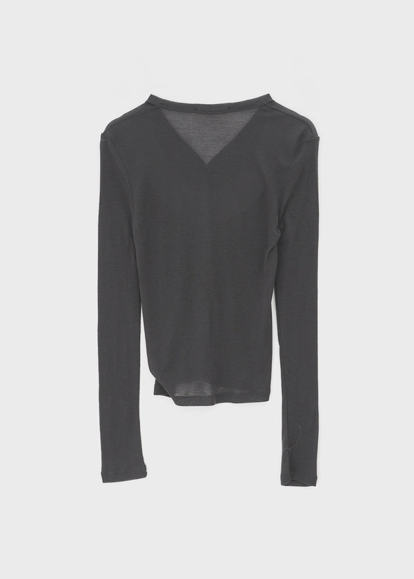 Kunbet Wool Button V-neck Long Sleeve T-shirt