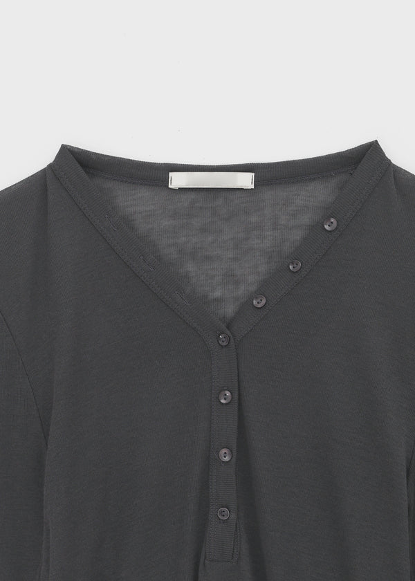 Kunbet Wool Button V-neck Long Sleeve T-shirt