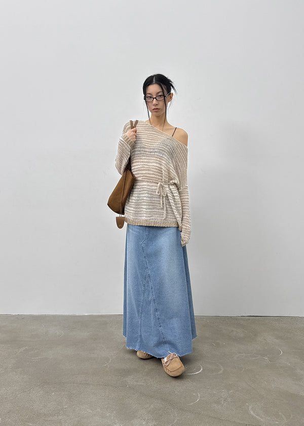 Toynem Washed Cutting Denim Long Skirt