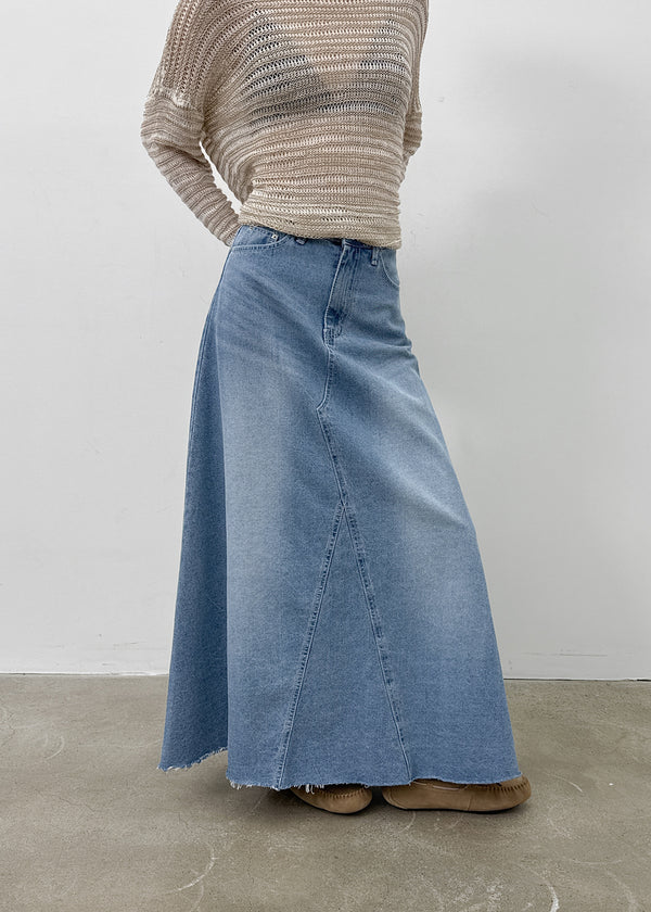 Toynem Washed Cutting Denim Long Skirt
