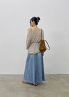 Toynem Washed Cutting Denim Long Skirt