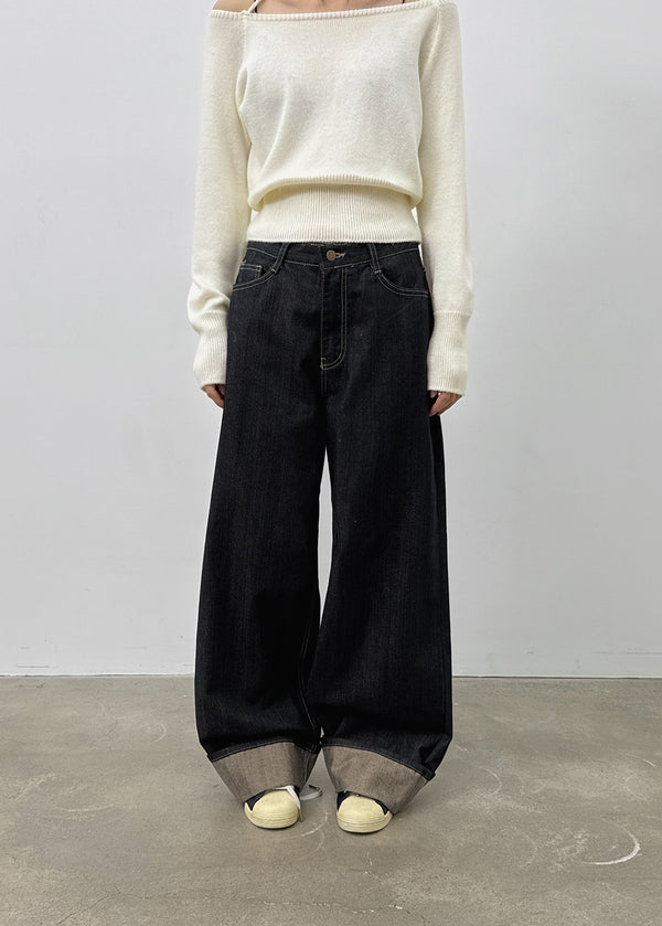 Pantalones de mezclilla anchos roll-up sin desvanecimiento Katzen