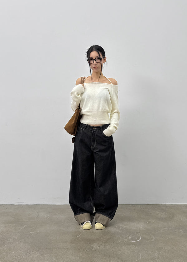 Pantalones de mezclilla anchos roll-up sin desvanecimiento Katzen