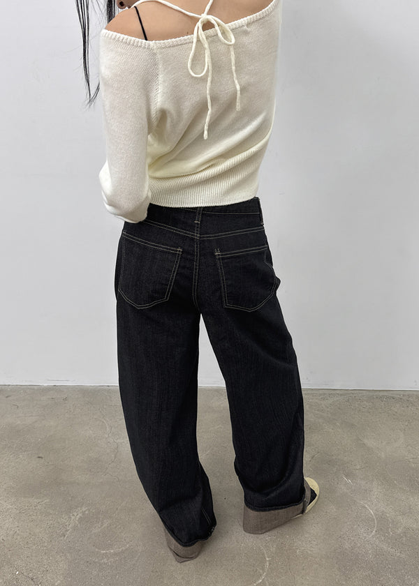 Pantalones de mezclilla anchos roll-up sin desvanecimiento Katzen