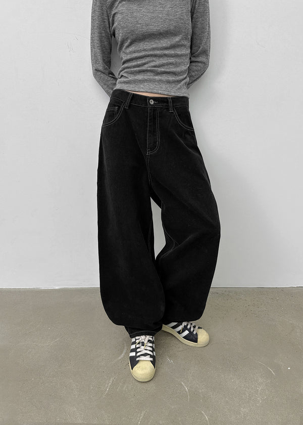 (UNISEX) Kelnom Stitch Wide Cotton Pants