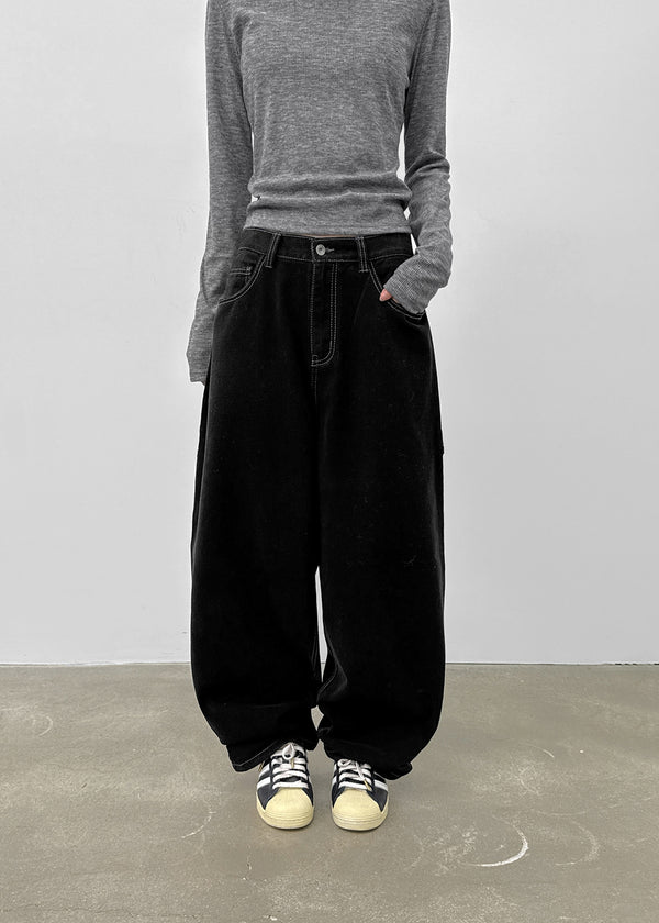 (UNISEX) Kelnom Stitch Wide Cotton Pants