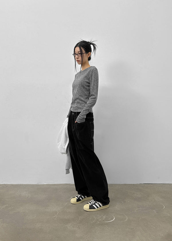 (UNISEX) Kelnom Stitch Wide Cotton Pants
