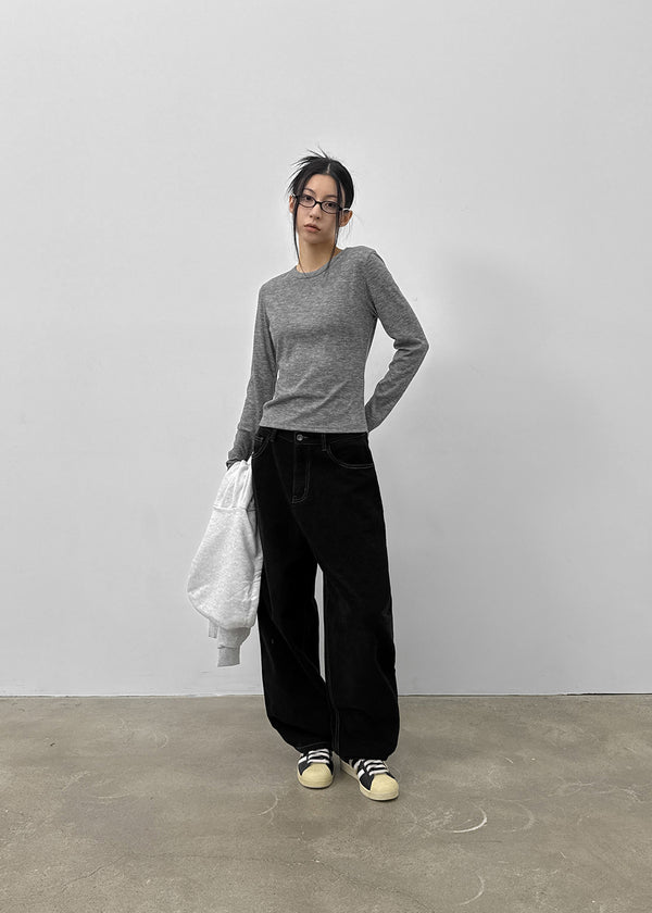 (UNISEX) Kelnom Stitch Wide Cotton Pants