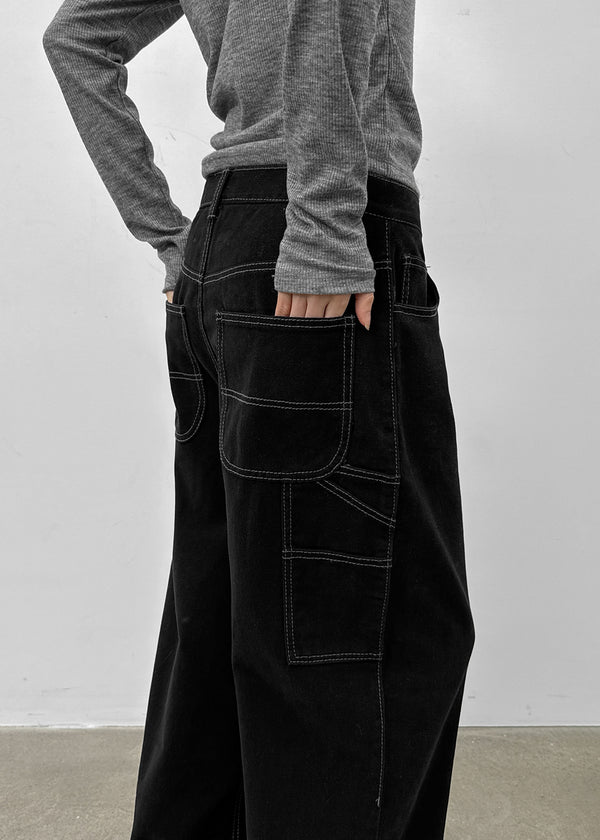 (UNISEX) Kelnom Stitch Wide Cotton Pants