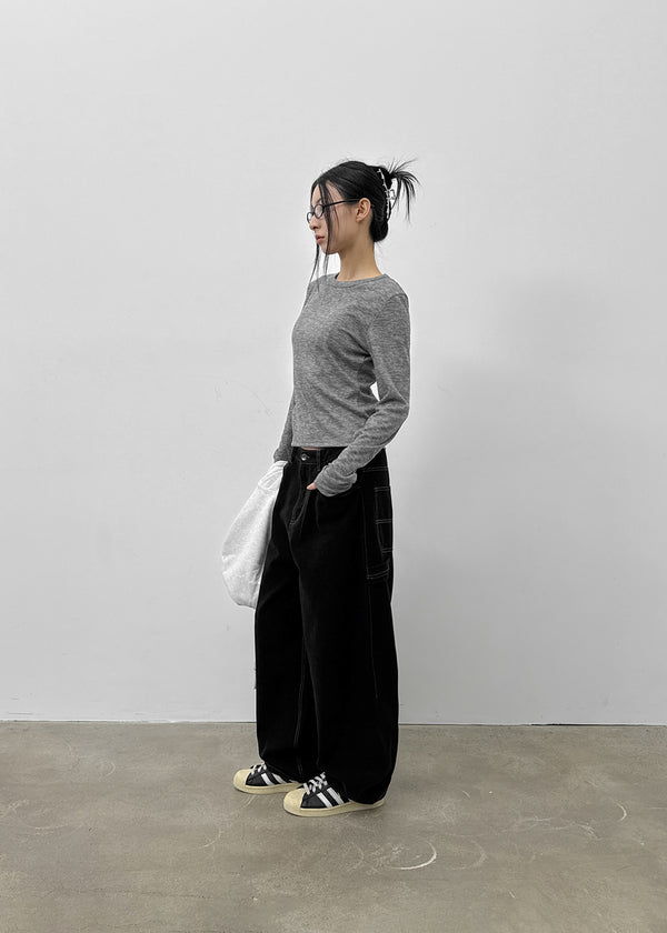 (UNISEX) Kelnom Stitch Wide Cotton Pants