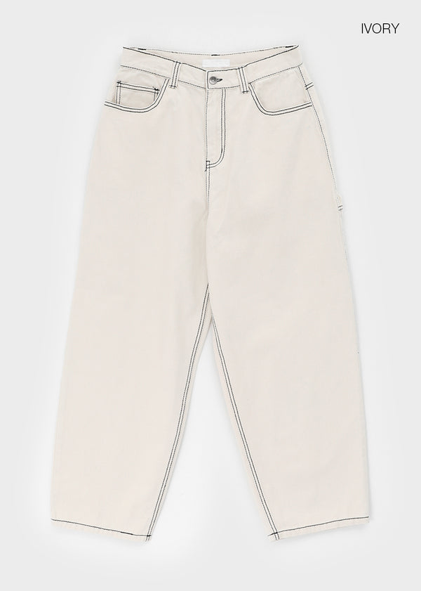 (UNISEX) Kelnom Stitch Wide Cotton Pants