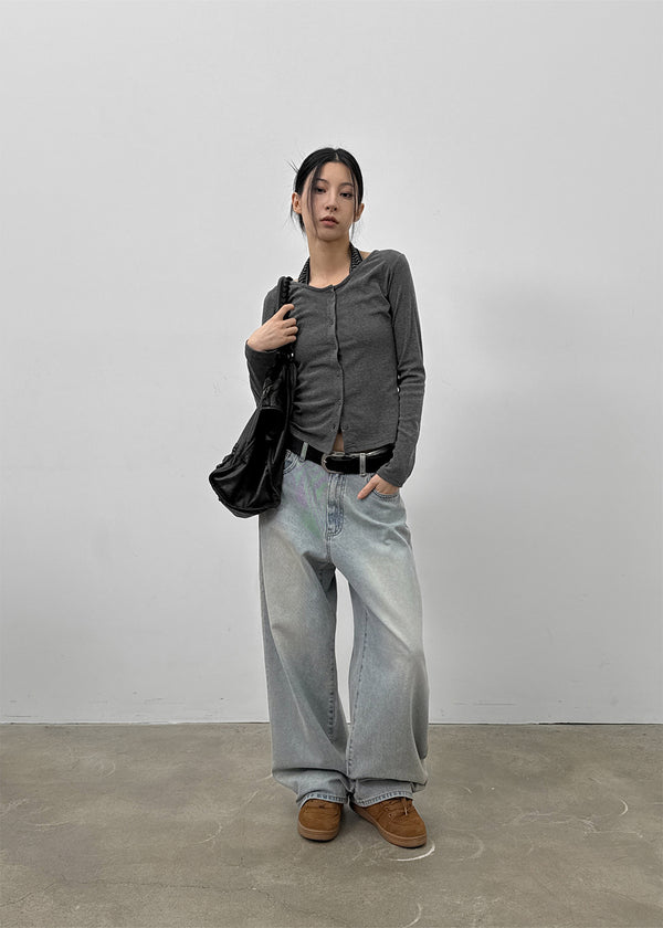 Oldera Washed Semi-wide Denim Pants