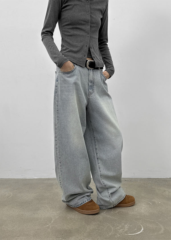 Oldera Washed Semi-wide Denim Pants