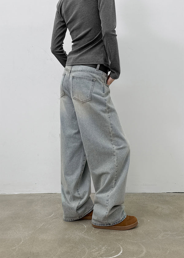 Oldera Washed Semi-wide Denim Pants