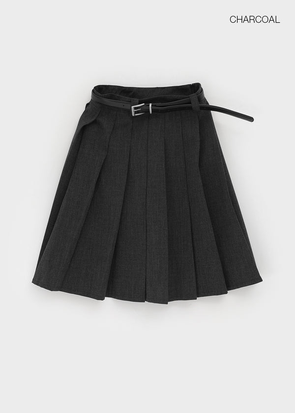 Karum Pleated Wool Midi Skirt (belt Set)