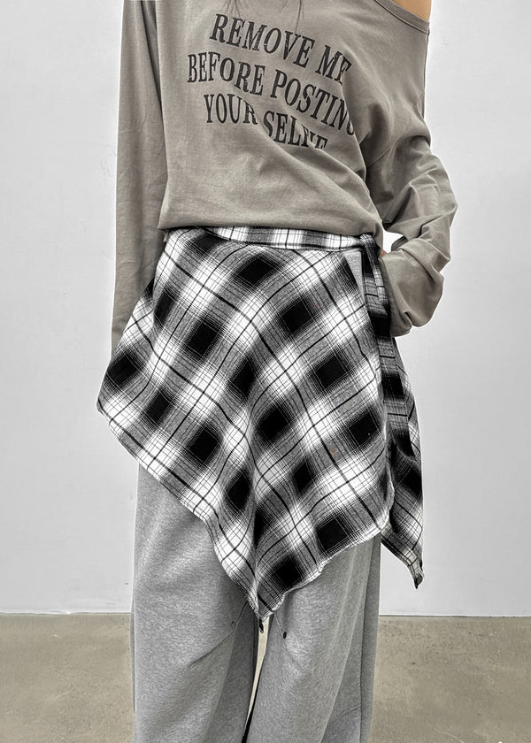 Midal Check Unbalanced Layered Wrap Skirt