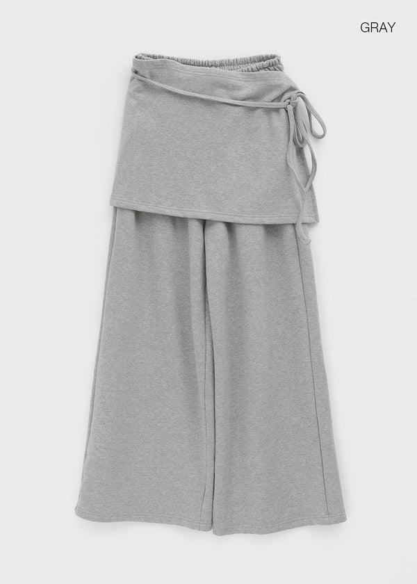 Ricketto Set - Layered Wrap Skirt, Wide Banding Pants
