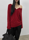 Flaming Loose Fit Henley Neck Wool Long Sleeve T-shirt
