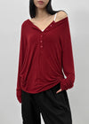 Flaming Loose Fit Henley Neck Wool Long Sleeve T-shirt