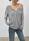 Flaming Loose Fit Henley Neck Wool Long Sleeve T-shirt