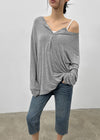 Flaming Loose Fit Henley Neck Wool Long Sleeve T-shirt
