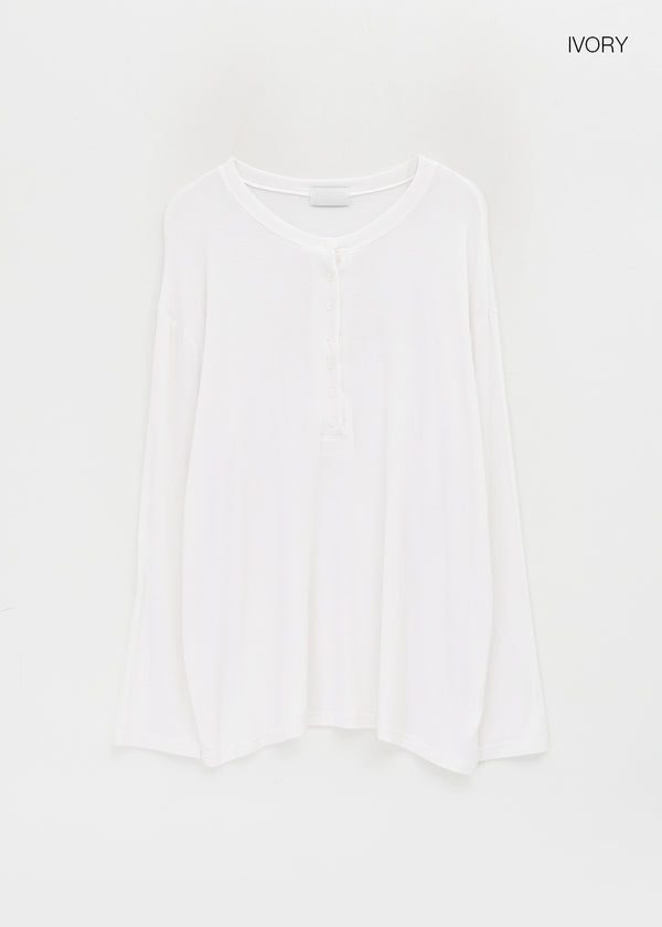 Flaming Loose Fit Henley Neck Wool Long Sleeve T-shirt