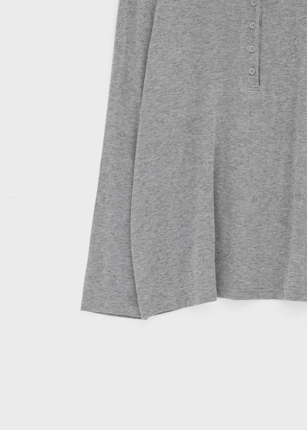 Flaming Loose Fit Henley Neck Wool Long Sleeve T-shirt