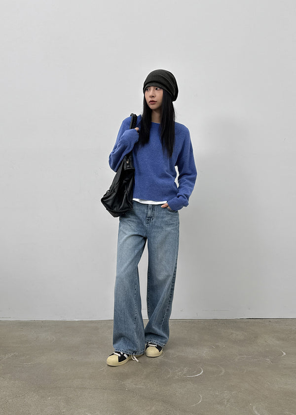 Juliet Semi-washed Wide Denim Pants