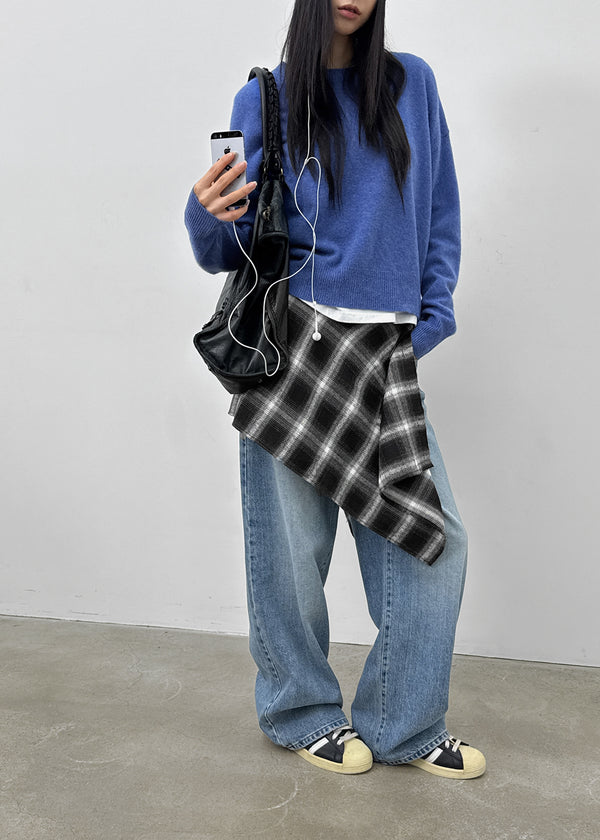 Midal Check Unbalanced Layered Wrap Skirt