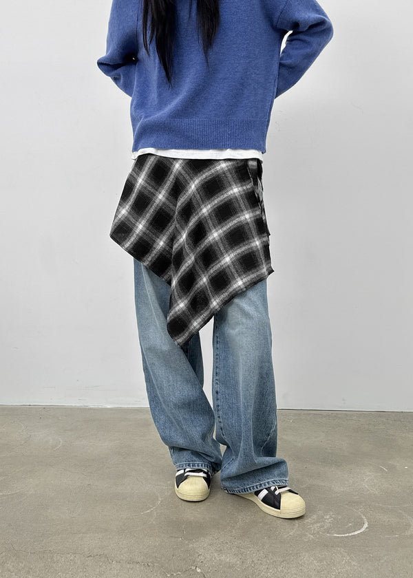 Midal Check Unbalanced Layered Wrap Skirt