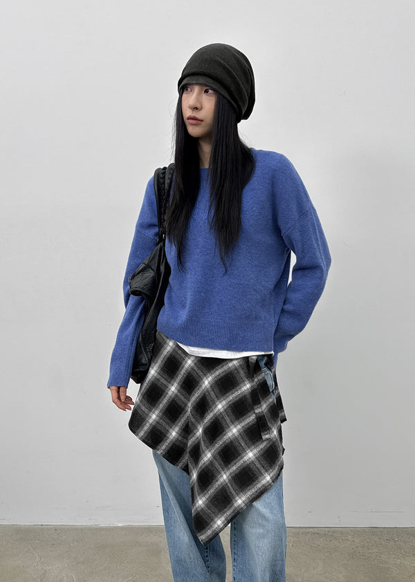 Midal Check Unbalanced Layered Wrap Skirt