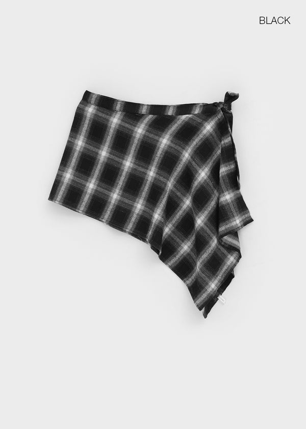 Midal Check Unbalanced Layered Wrap Skirt