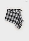 Midal Check Unbalanced Layered Wrap Skirt