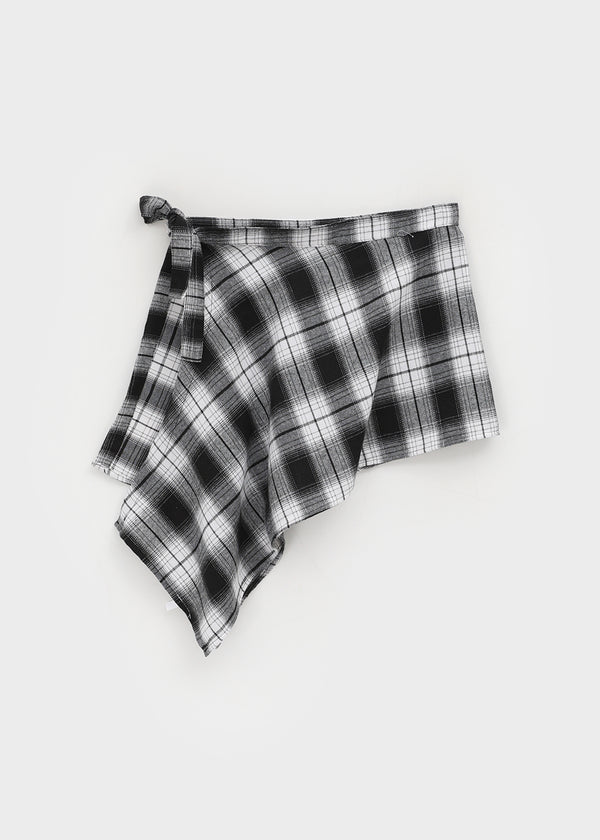 Midal Check Unbalanced Layered Wrap Skirt