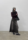 Toynem Washed Cutting Denim Long Skirt