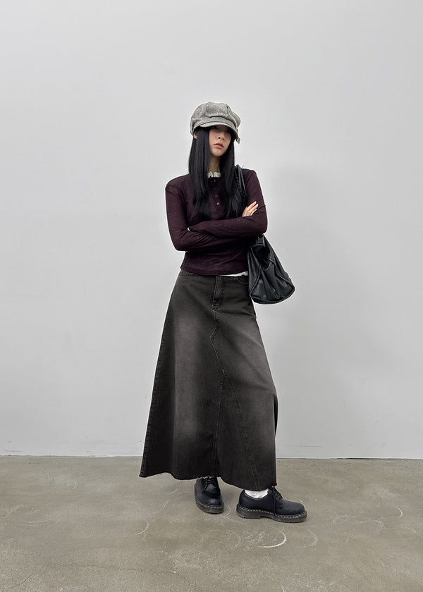 Toynem Washed Cutting Denim Long Skirt