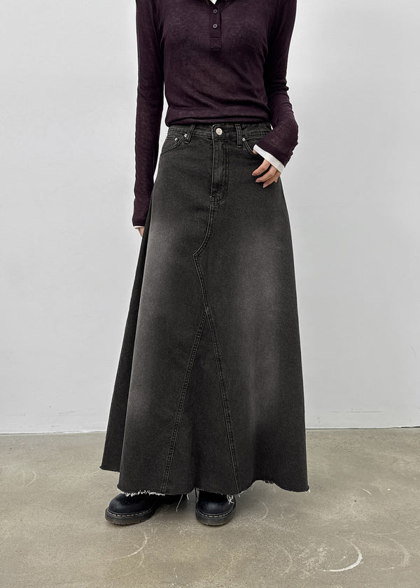 Toynem Washed Cutting Denim Long Skirt