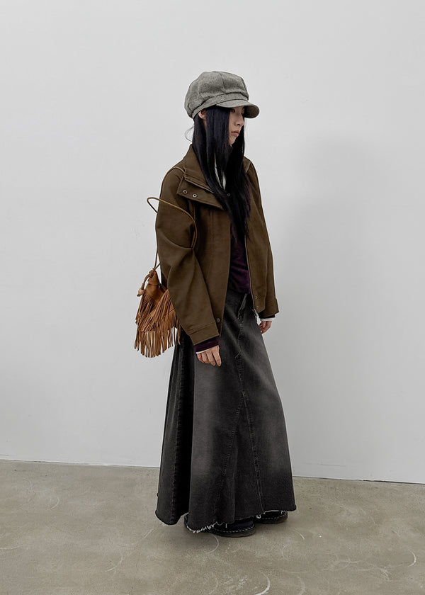 Toynem Washed Cutting Denim Long Skirt