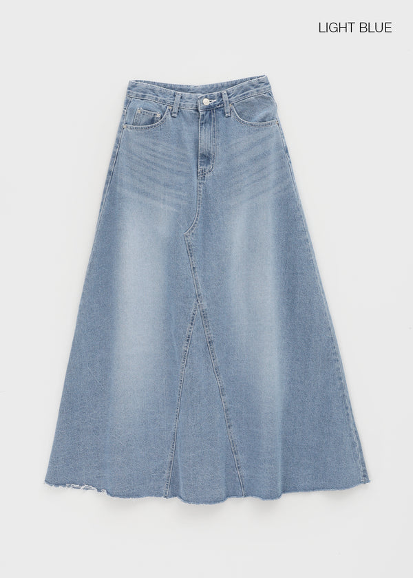 Toynem Washed Cutting Denim Long Skirt