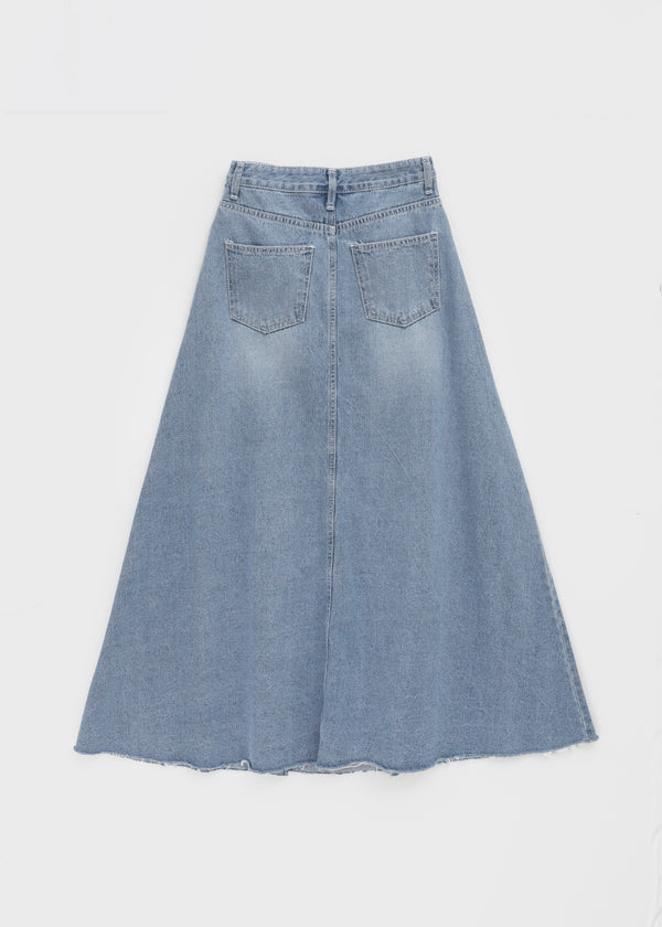 Toynem Washed Cutting Denim Long Skirt