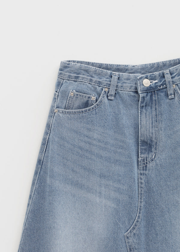 Toynem Washed Cutting Denim Long Skirt