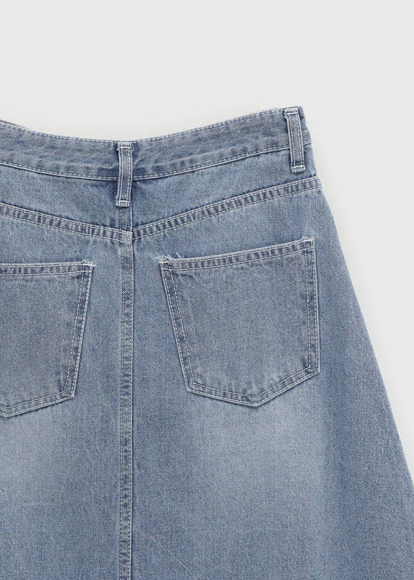 Toynem Washed Cutting Denim Long Skirt